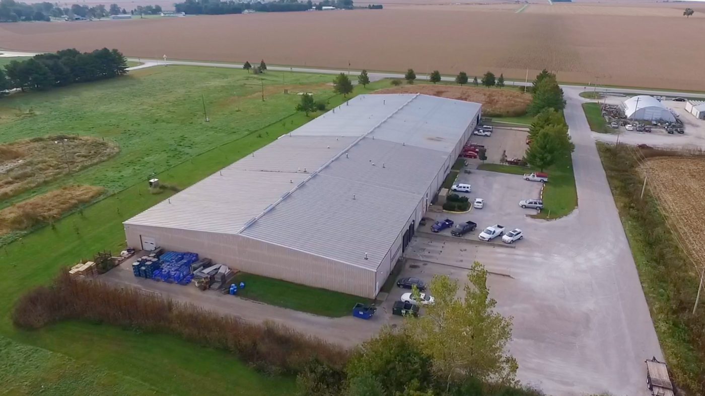 Aerial view of the Midwest Control Products plant in Bushnell, Illinois