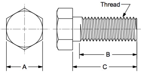 Hex Head Cap Screw, 5/8-18 x 3.50, Zinc Clear dimensional drawing